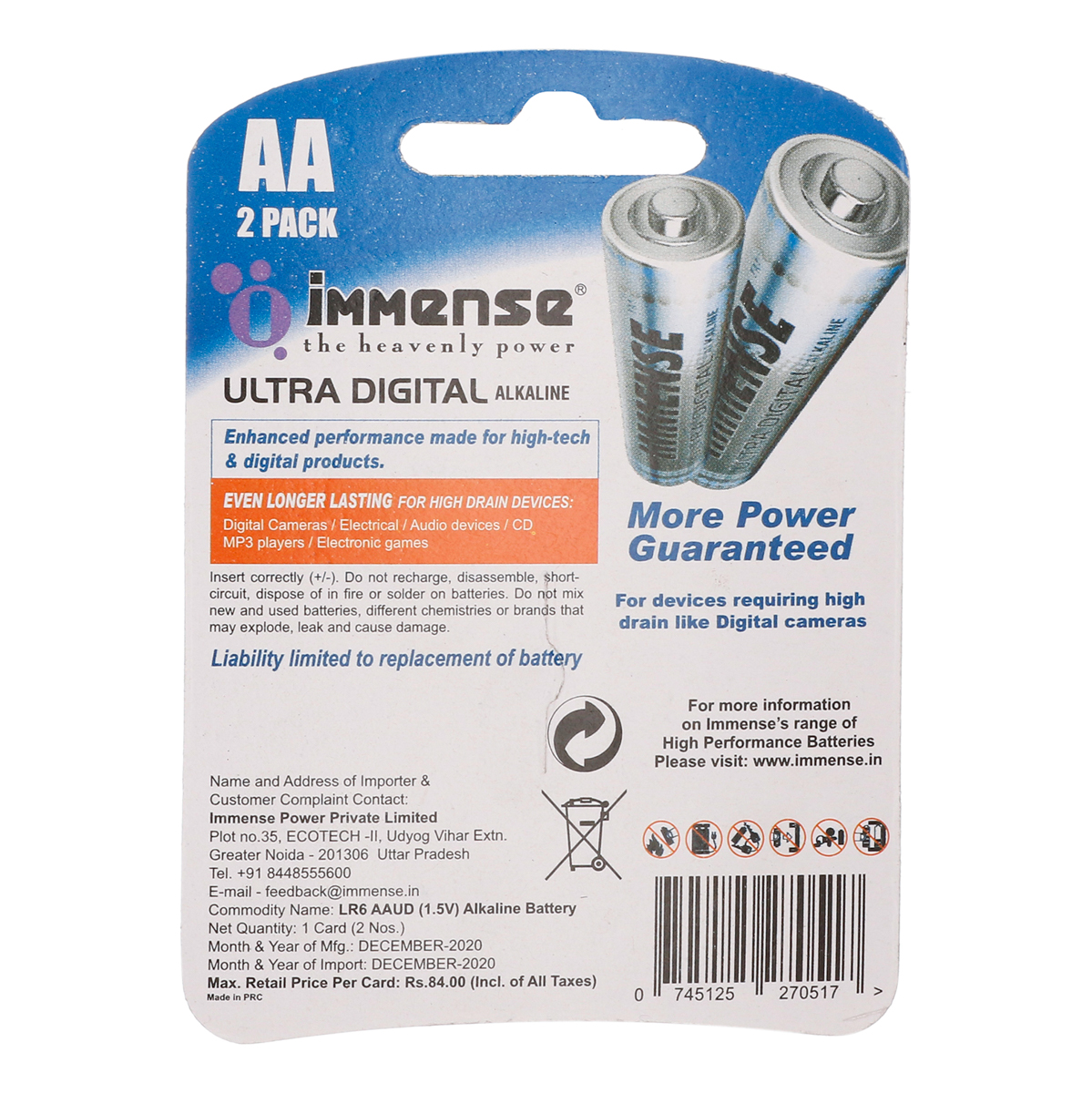 Immense LR06 AA 1.5 V Cylindrical Alkaline Batteries_2