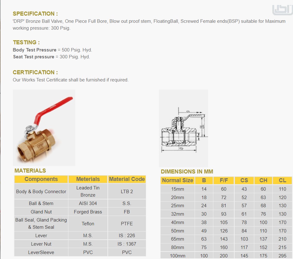 DRP 0.5 inch Manual Bronze Ball Valves Threaded BV-24_1