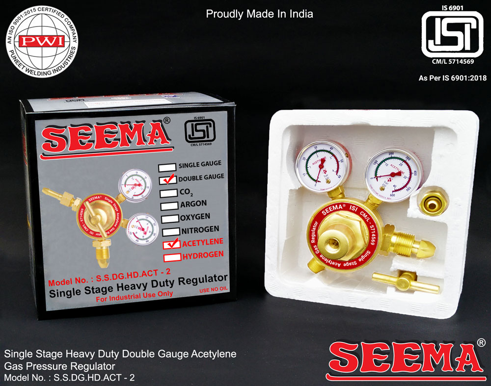 Seema 18 bar Single Stage  Regulators S.S.DG.HD.ACT - 2 Acetylene 0.8 bar_1