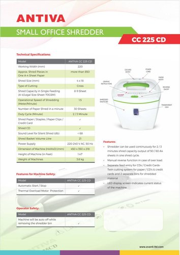 Antiva Paper Shredder Cross Cut 225CD_1