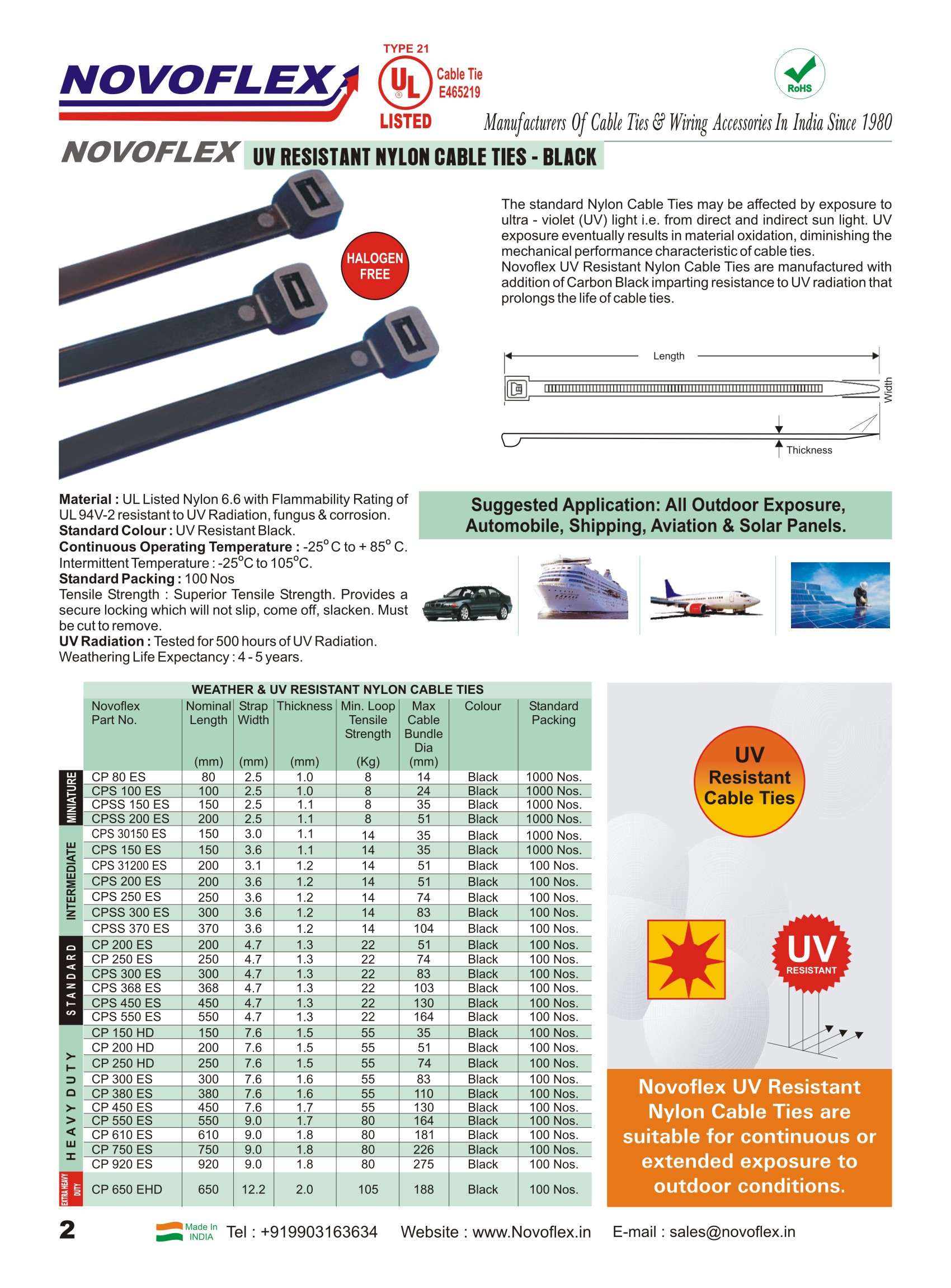 Novoflex Nylon 66 100 mm 2.5 mm Cable Ties Black_1