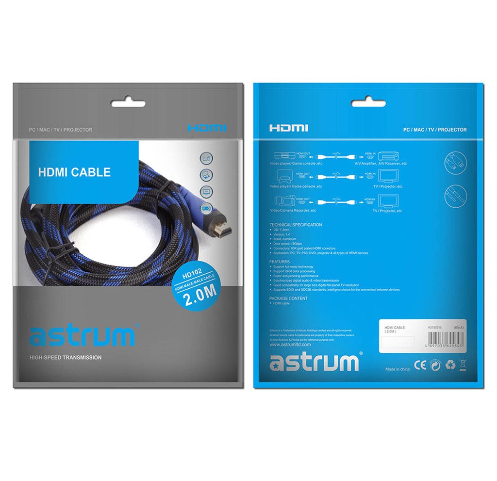 Astrum 80K Gold Plated Connector Braided Fabric HDMI CABLE 5 m PC, TV, PS3, DVD, Projector_2