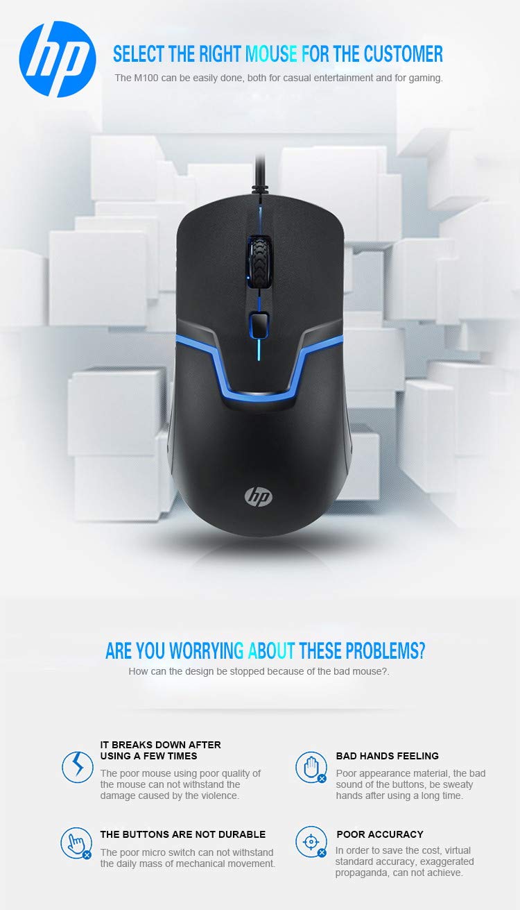HP Mouse M100 Wired USB Gaming ‎10.6 x 6.3 x 6.3 cm_3