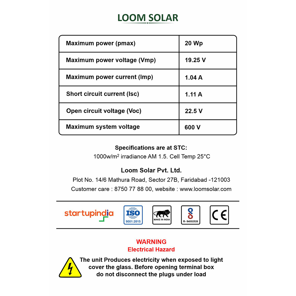 LOOM SOLAR 20 W Solar Panel_2