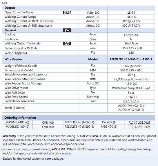 Ador MIG Welding Machine MAXIMIG 400 415 V 17.5 kVA_2