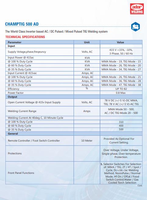 Ador TIG Welding Machine Champtig 500 AD 415 V_1