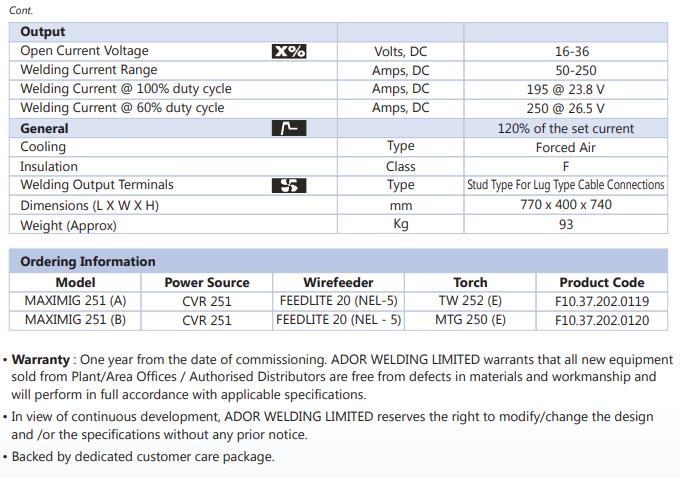 Ador MIG Welding Machine MAXIMIG 251 380, 415 V 10 kVA_2