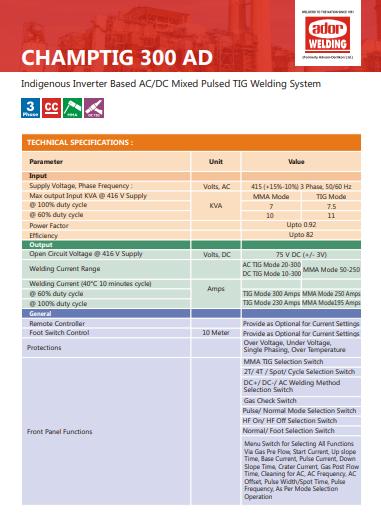 Ador TIG Welding Machine Champtig 300 AD 7.5 kVA_2