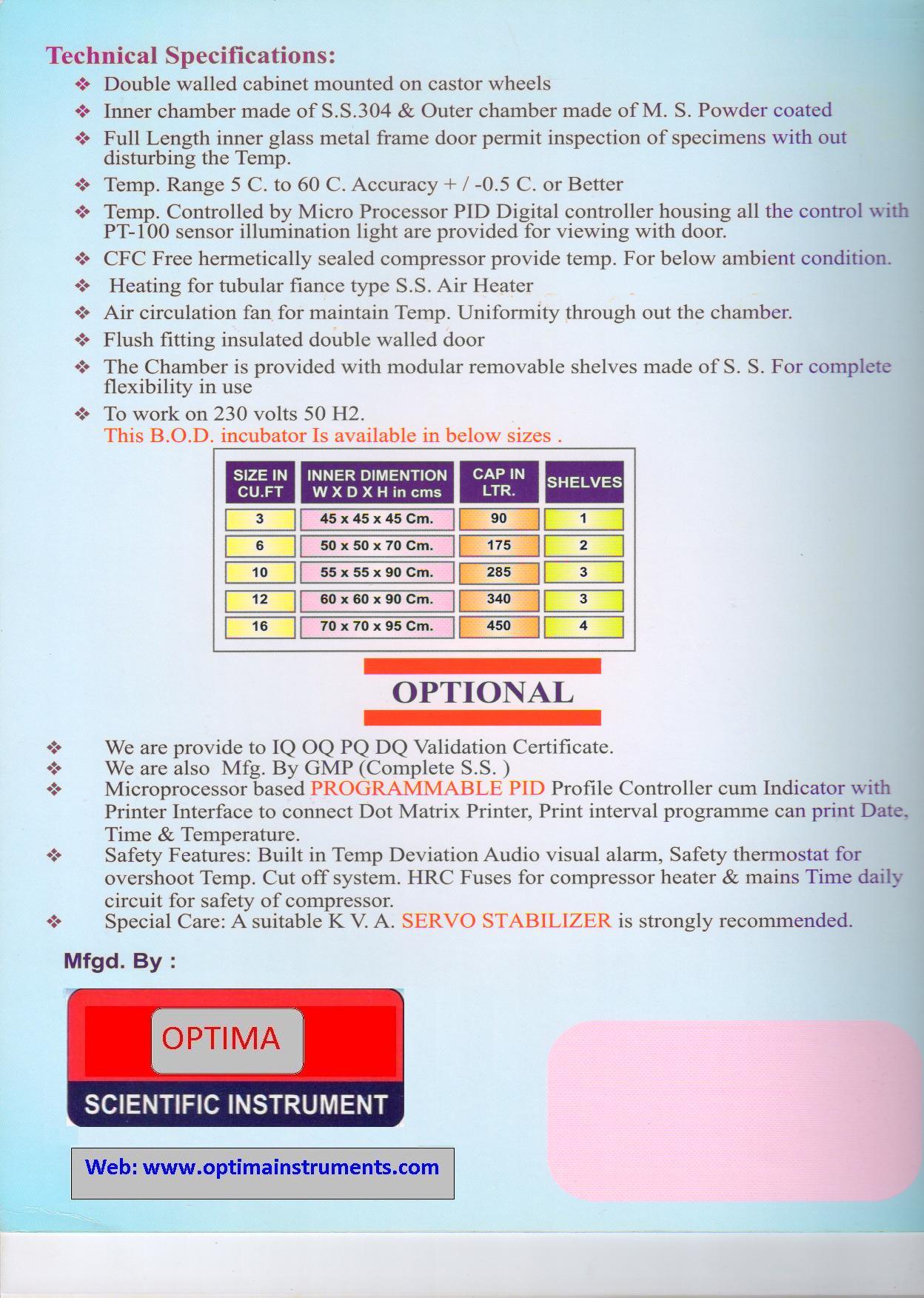 OPTIMA BOD Incubator OSI-007 175 LITRES 5°C to 60°C_2