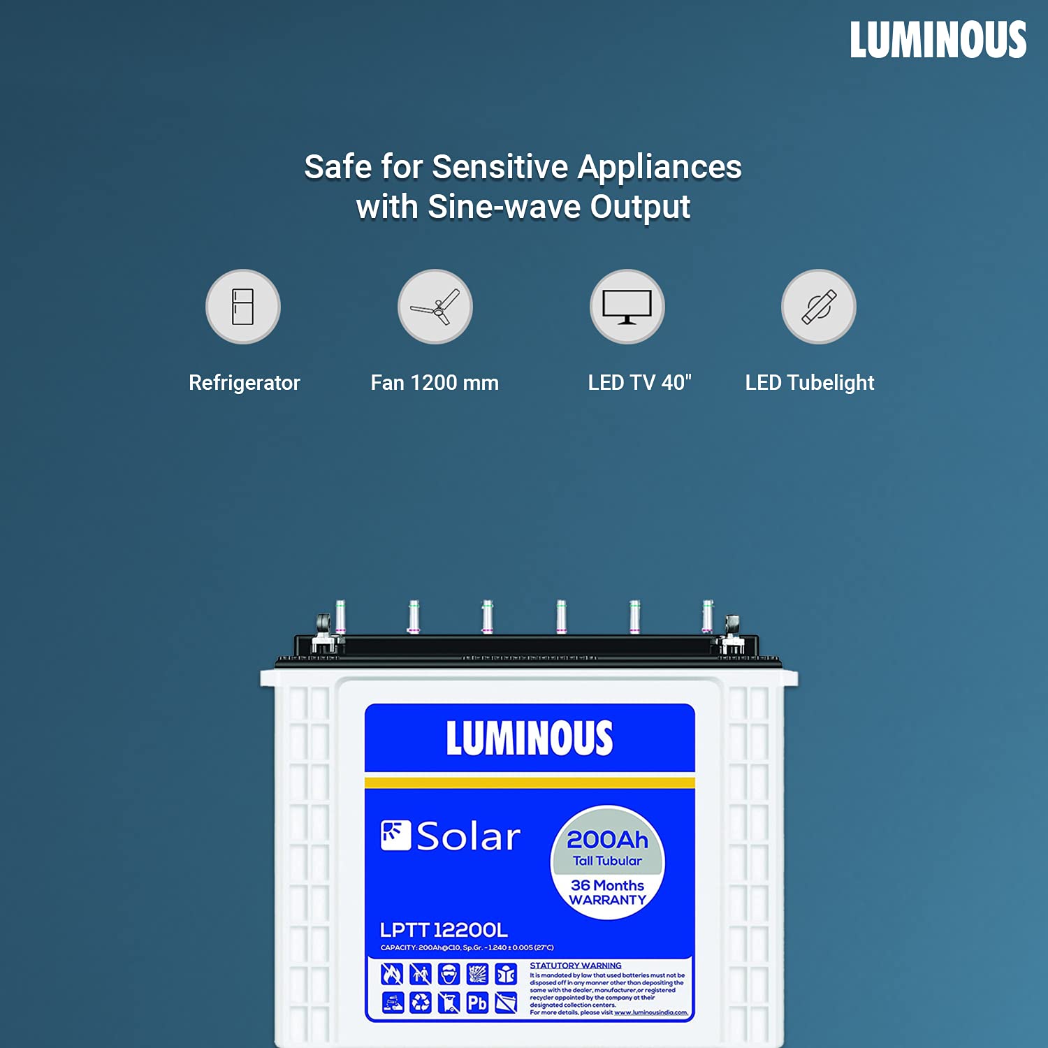 LUMINOUS LPTT12200L Sealed 12 V 200 Ah Lead Acid Batteries_3