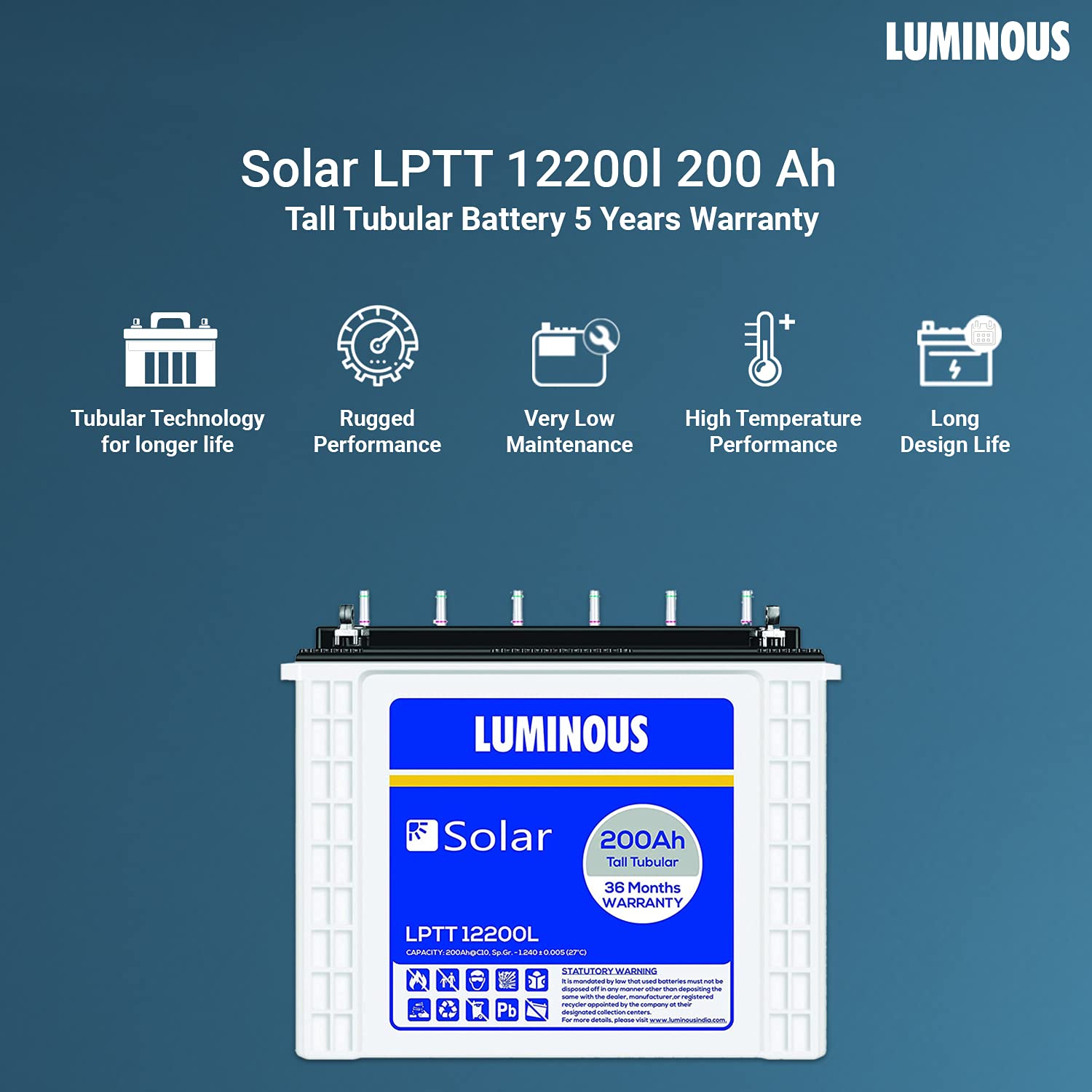 LUMINOUS LPTT12200L Sealed 12 V 200 Ah Lead Acid Batteries_4