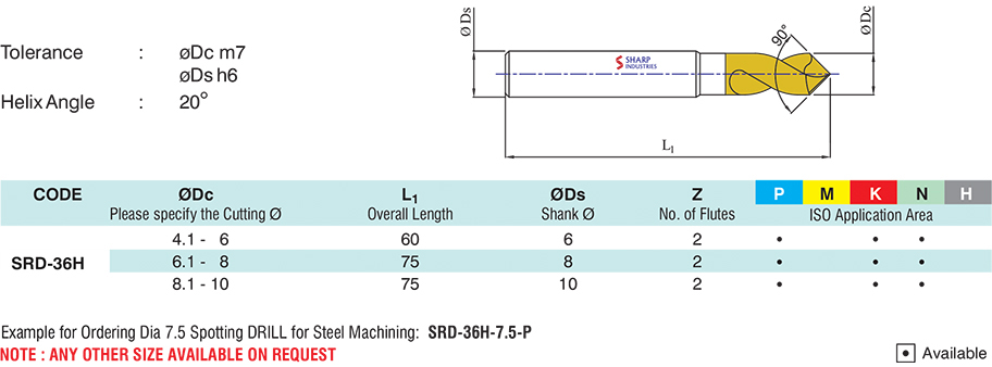 Sharp Industries 10 mm Drill Bits Spotting SRD-36H 75 mm_2