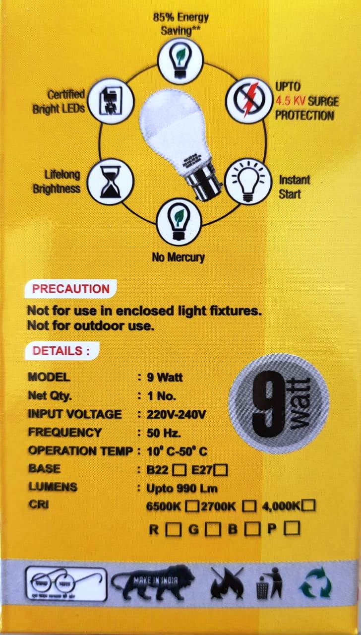 VT LIGHTS 9 W Cool Daylight B22 10 piece LED Bulbs_3