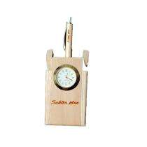 Angad Wood Brown Clock  Pen Stand_0