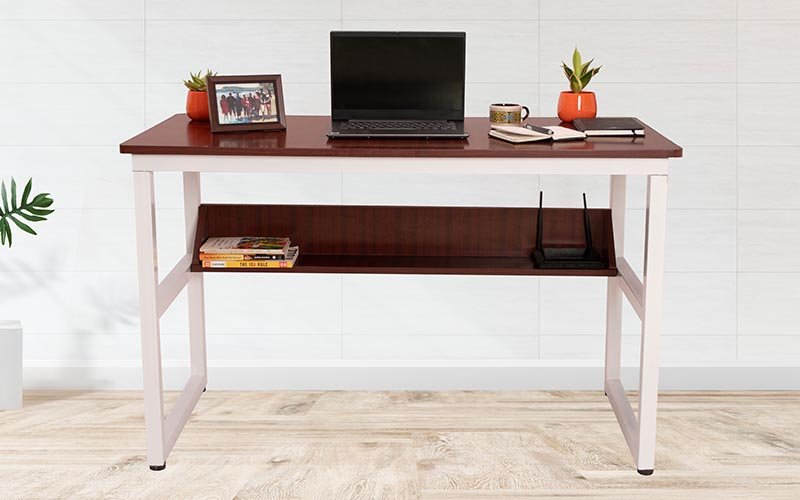 Computer Office Tables White with Brown Pre Laminated Particle Wood_2