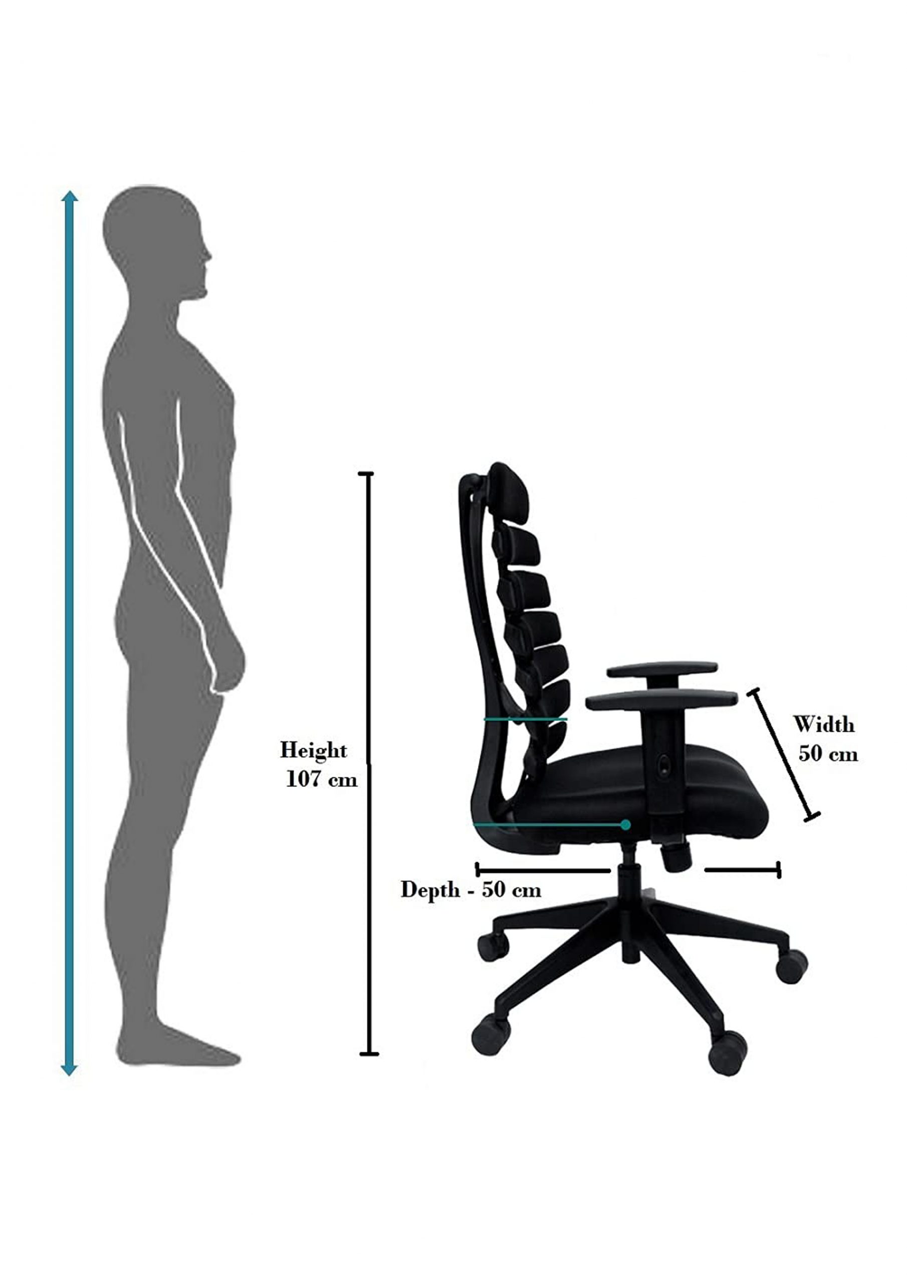 NGFC Revolving Black 500 x 500 x 1070 mm Nylon Office Chairs_2