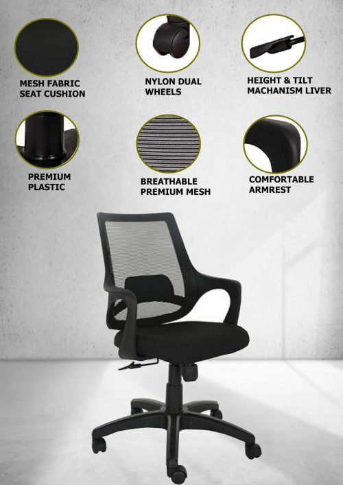 NGFC Revolving Black 390 x 510 x 900 mm Nylon Office Chairs_4