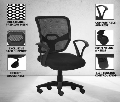 NGFC Revolving Black 450 x 480 x 900 mm Nylon Office Chairs_3