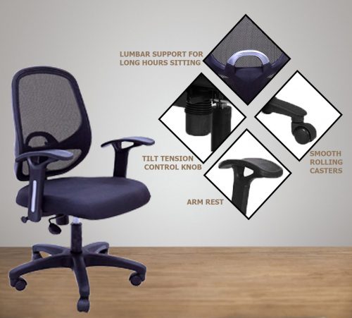 NGFC Revolving Black 570 x 570 x 900 mm Fabric, Nylon Plastic Office Chairs_3