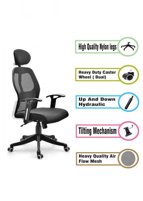 NGFC Revolving Black 360 x 510 x 1170 mm Fabric Office Chairs_3