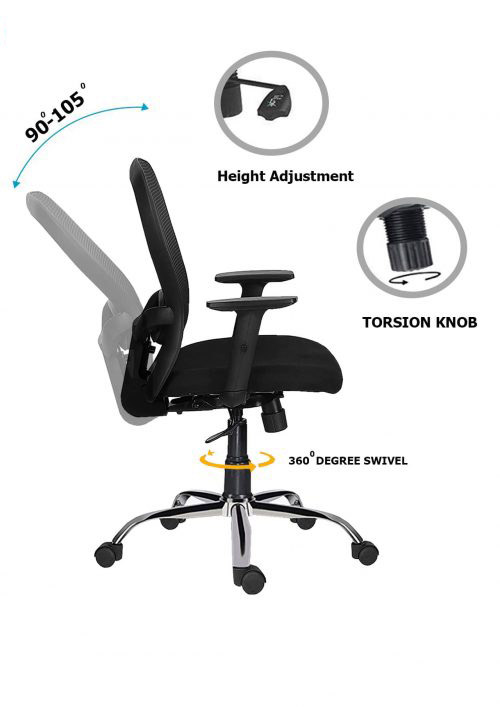 NGFC Revolving Black 600 x 500 x 950 mm Breathable Mesh Office Chairs_2