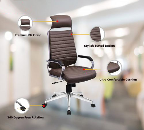 NGFC Revolving Black 530 x 500 x 1150 mm Faux Leather Office Chairs_3