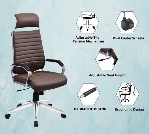 NGFC Revolving Black 530 x 500 x 1150 mm Faux Leather Office Chairs_2