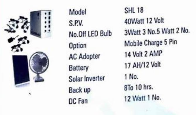 ANPG Solar Home Lighting System SHL 18 3 Watt 3 No. , 5 Watt 2 No. 17 AH / 12 V 8 to 10 hrs._1