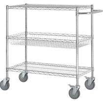 Rackwell SS 201 Wire Shelves with Trolley 3 Layers Industrial Racks 36 inch_0