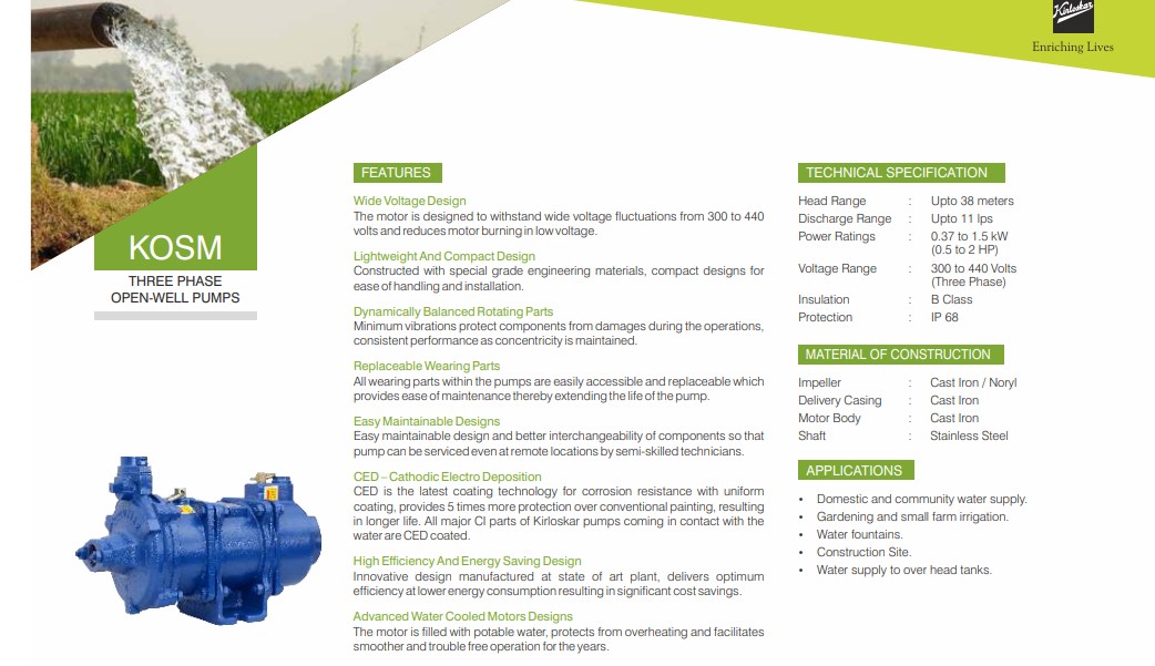 Kirloskar KOSM 0.5 hp 0 - 39600 l/h Submersible Pumps_1