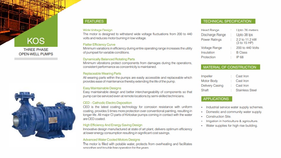 Kirloskar KOS 0.5 hp 0 - 136800 l/h Submersible Pumps_1