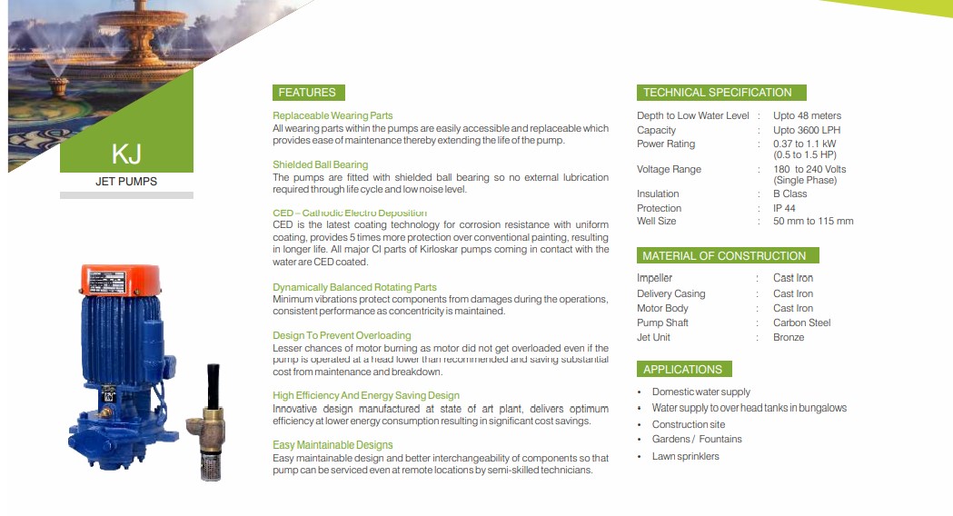 Kirloskar KJ 0.5 - 1.5 HP Shallow Well Jet Pump 240 V 1 Phase/ 50 Hz_1