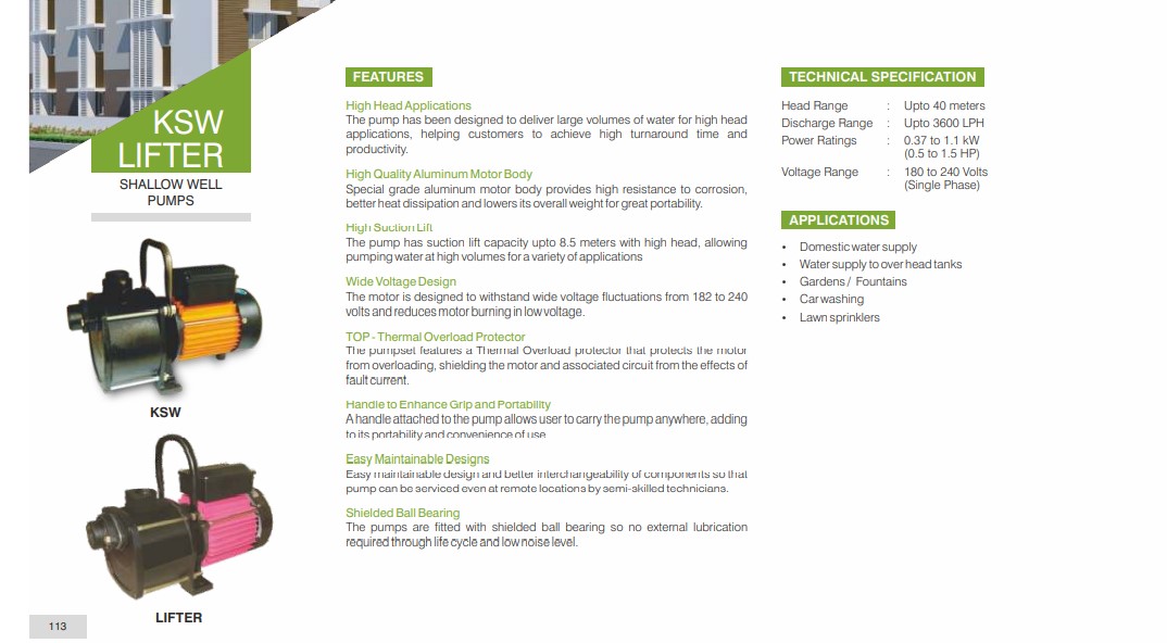 Kirloskar KSW Lifter 0.5 - 1.5 HP Shallow Well Jet Pump 240 V 1 Phase/ 50 Hz_1