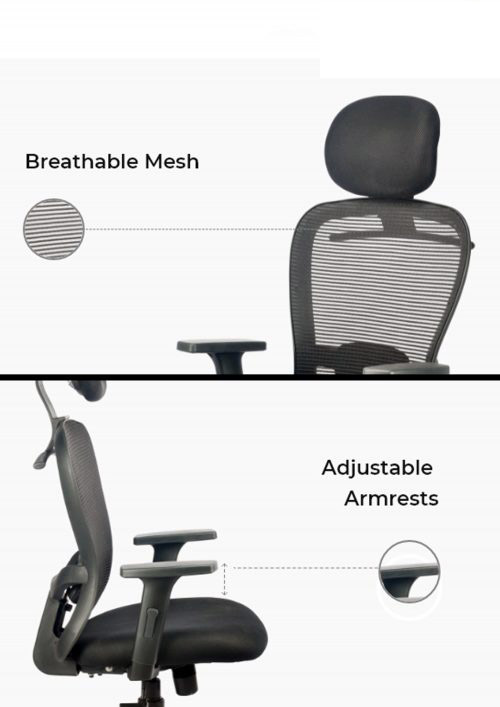 Revolving Black 500 x 530 x 2300 mm Breathable Mesh Office Chairs_3