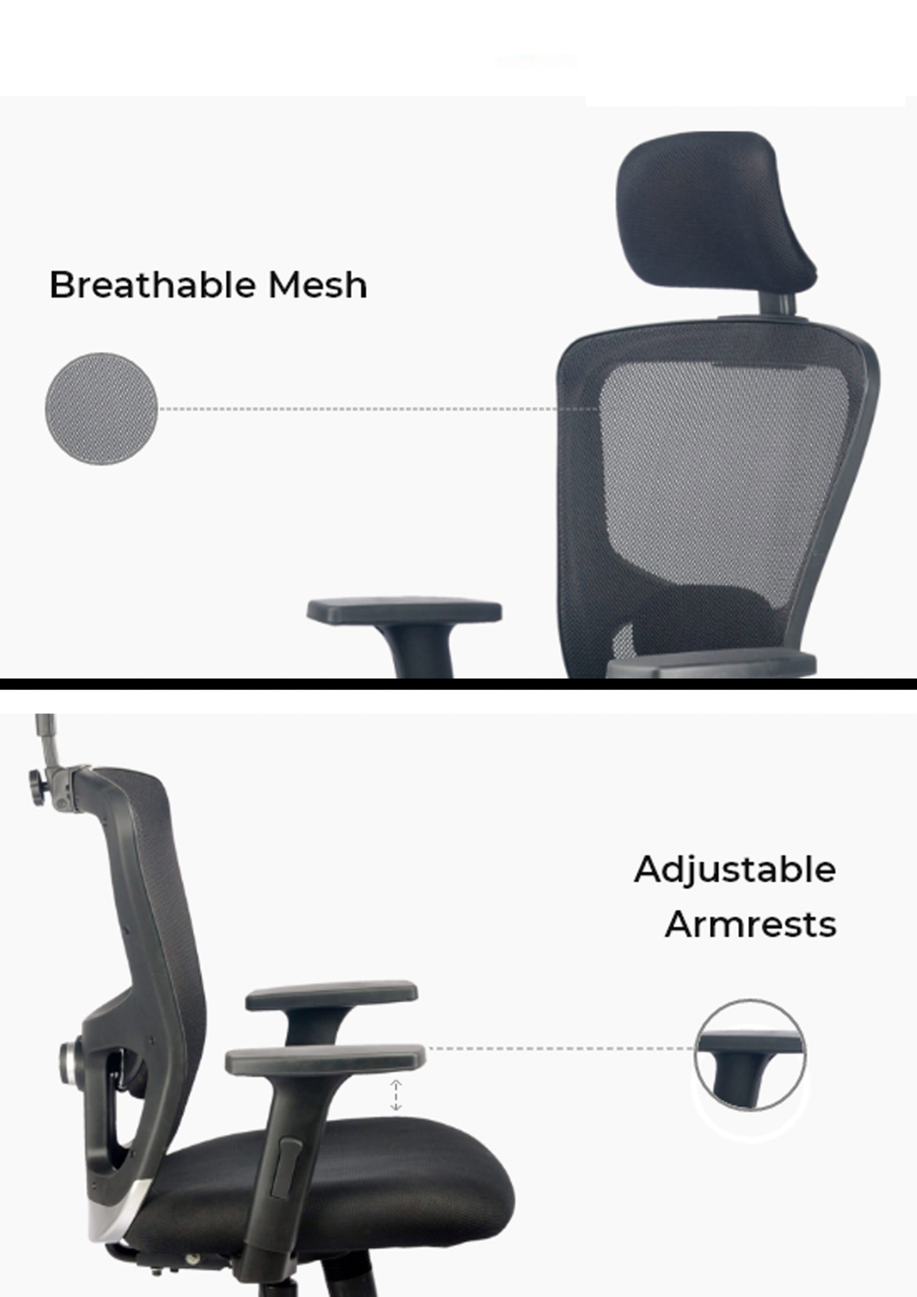 Revolving Black 600 x 530 x 1250 mm Breathable Mesh Office Chairs_3