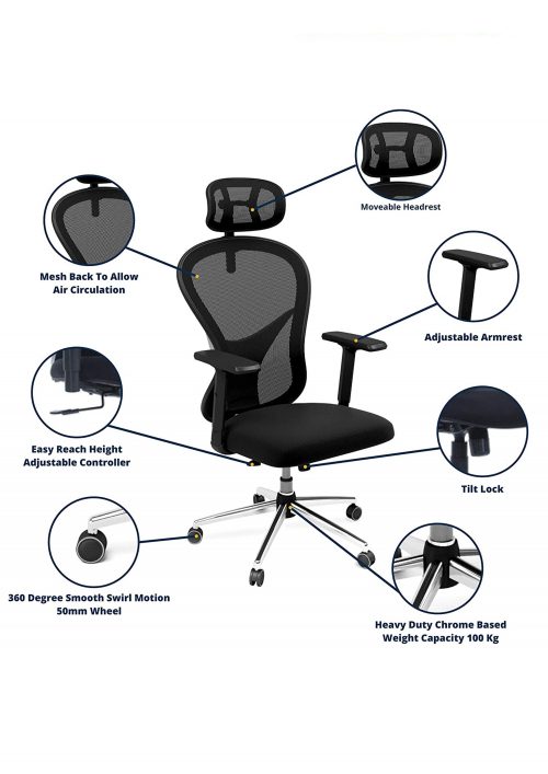 Revolving Chair. Black 500 x 530 x 2300 mm Breathable Mesh Office Chairs_3