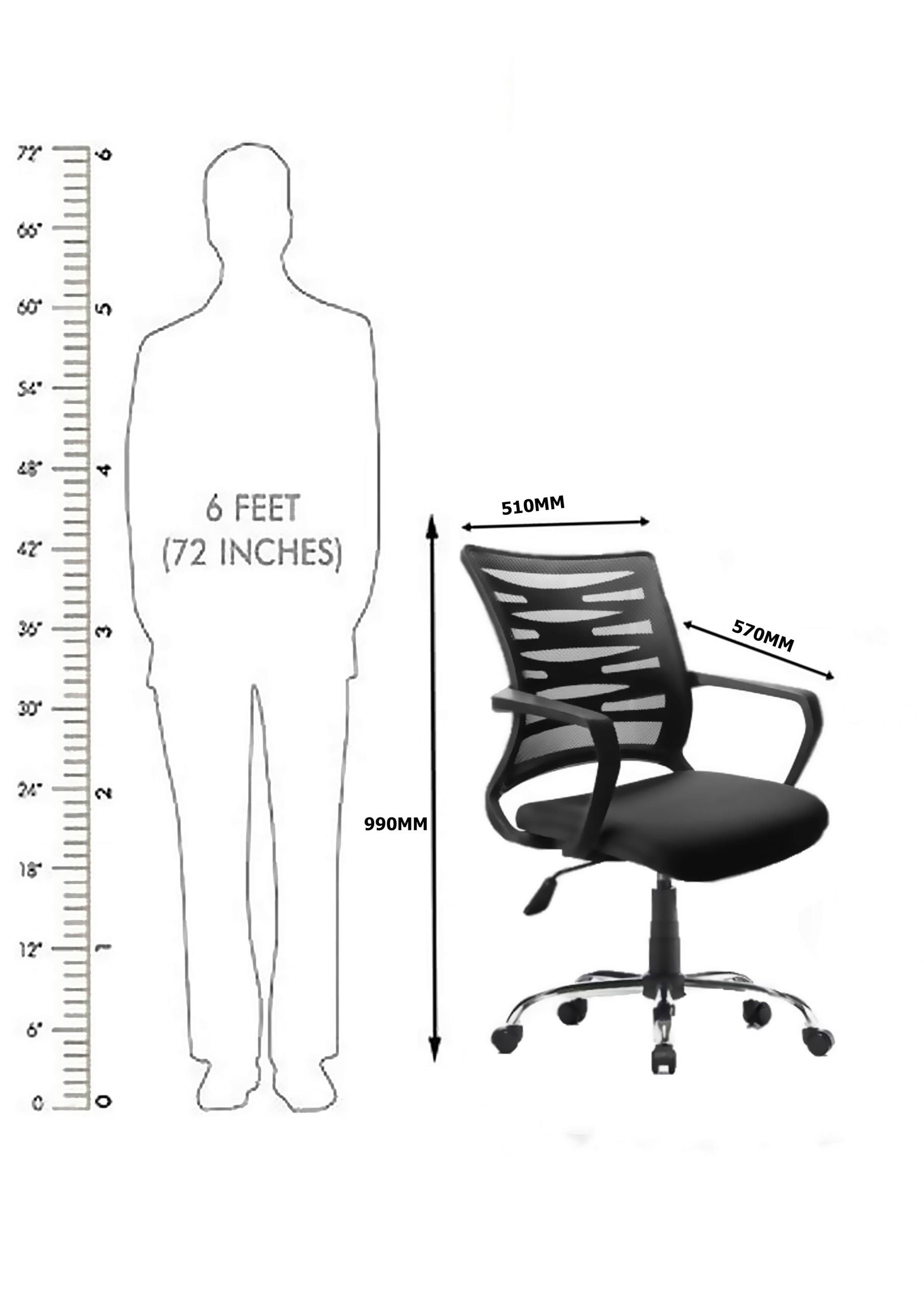 Revolving Black 510 x 570 x 990 mm Polypropylene Plastic Office Chairs_2