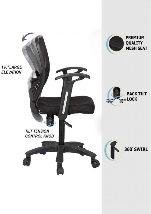 Revolving Black 570 x 570 x 900 mm Mesh Office Chairs_1