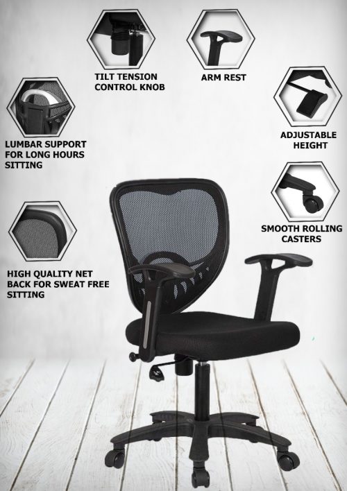 Revolving Black 570 x 570 x 900 mm Mesh Office Chairs_2
