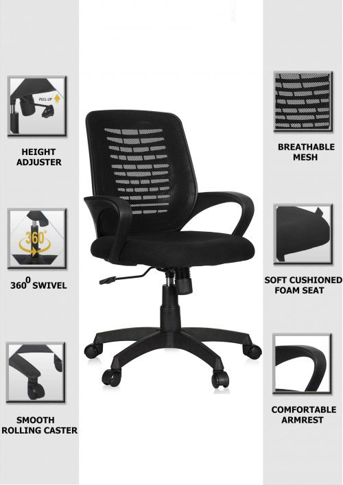Revolving Black 510 x 570 x 990 mm Polyplastic Office Chairs_3
