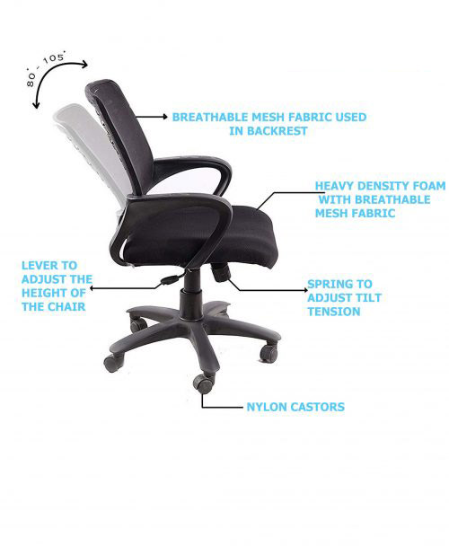 Revolving Black 510 x 570 x 990 mm Polyplastic Office Chairs_2