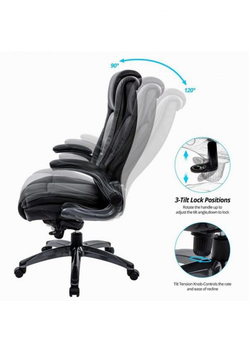 Revolving Chair Black 540 x 570 x 1170 mm Luxurious Bonded Leather Office Chairs_3