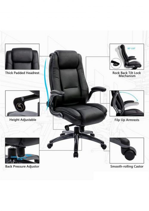 Revolving Chair Black 540 x 570 x 1170 mm Luxurious Bonded Leather Office Chairs_4