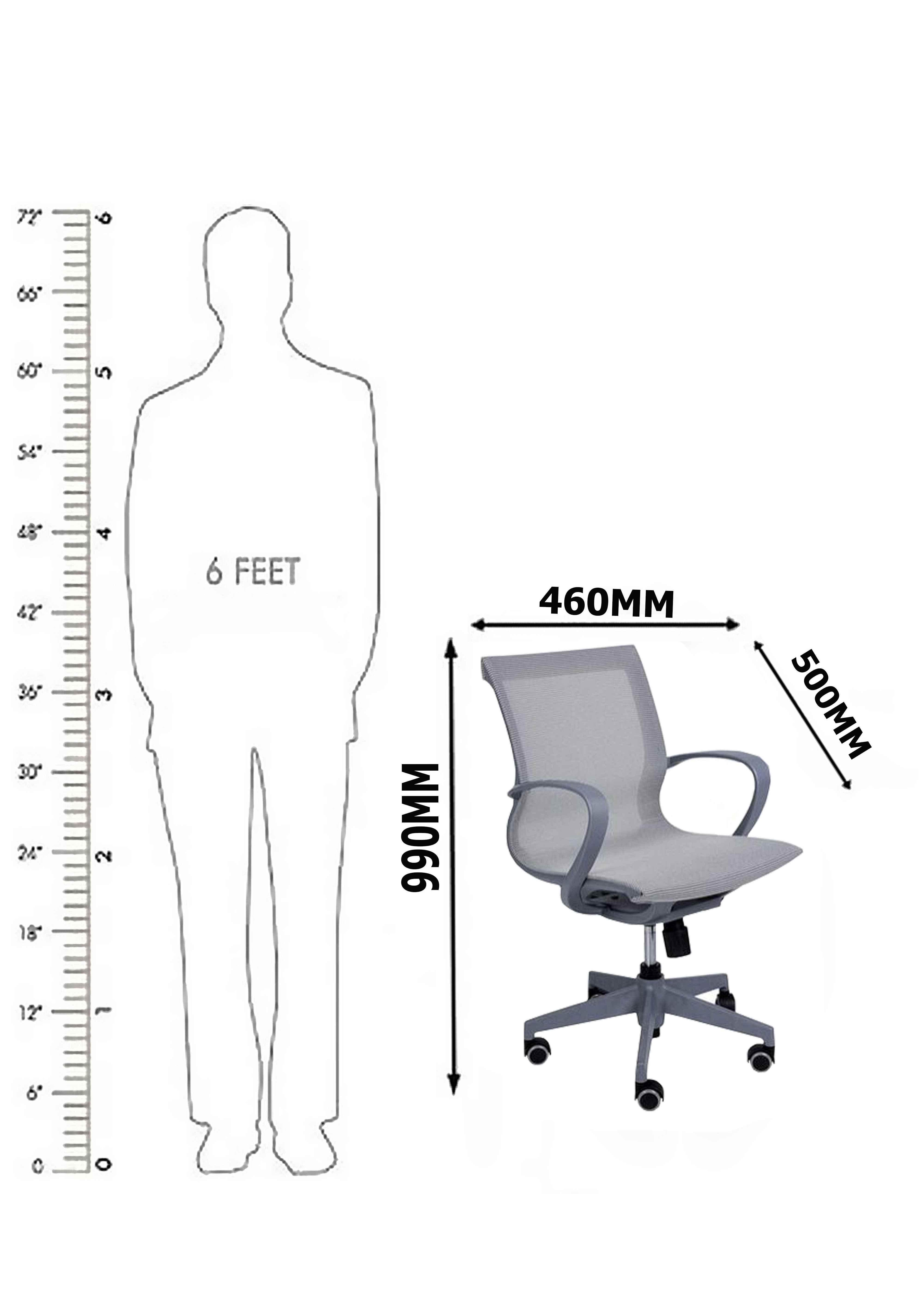 Revolving Grey 450 x 500 x 1080 mm Plastic, Mesh Office Chairs_3