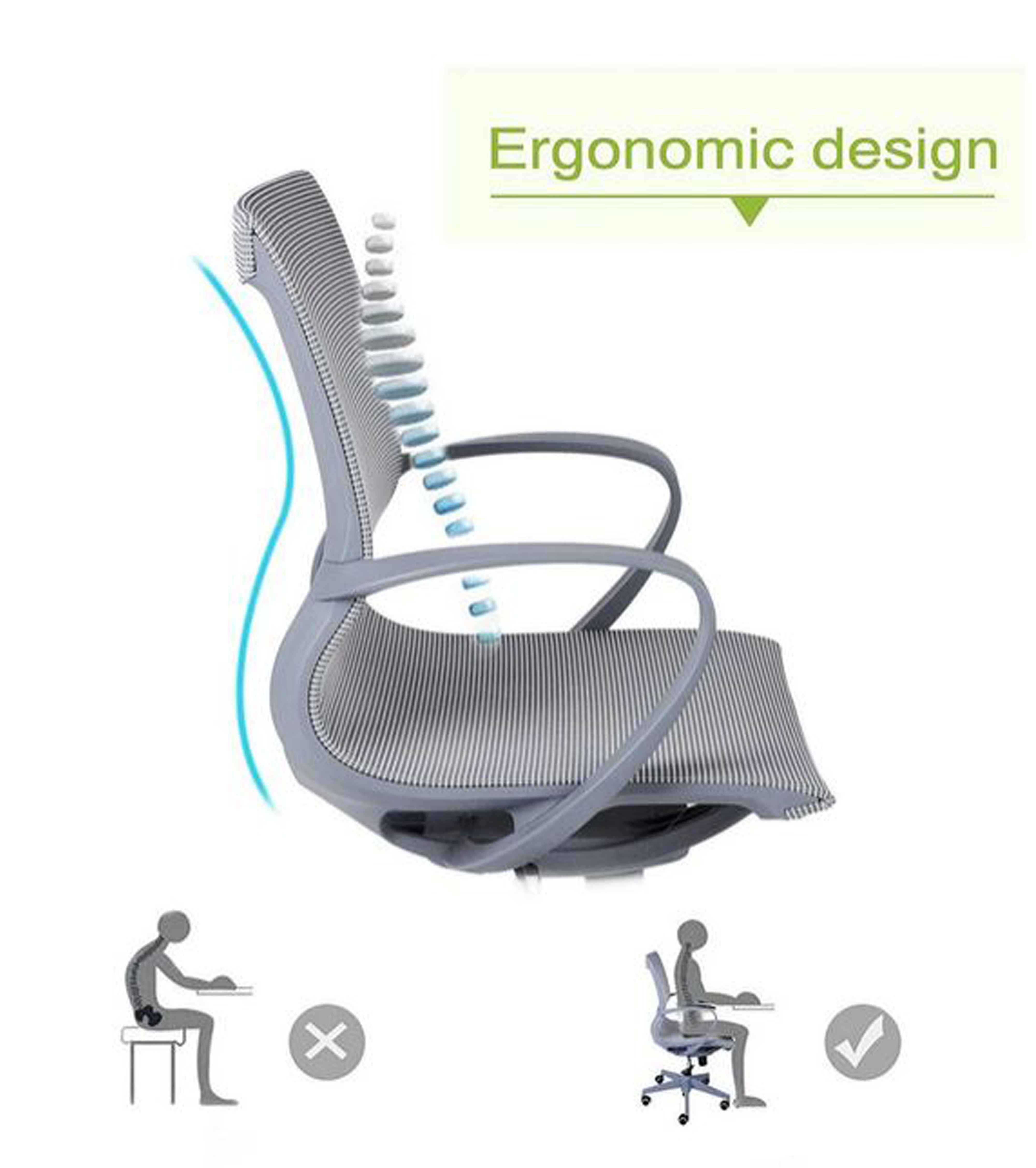 Revolving Grey 450 x 500 x 1080 mm Plastic, Mesh Office Chairs_2