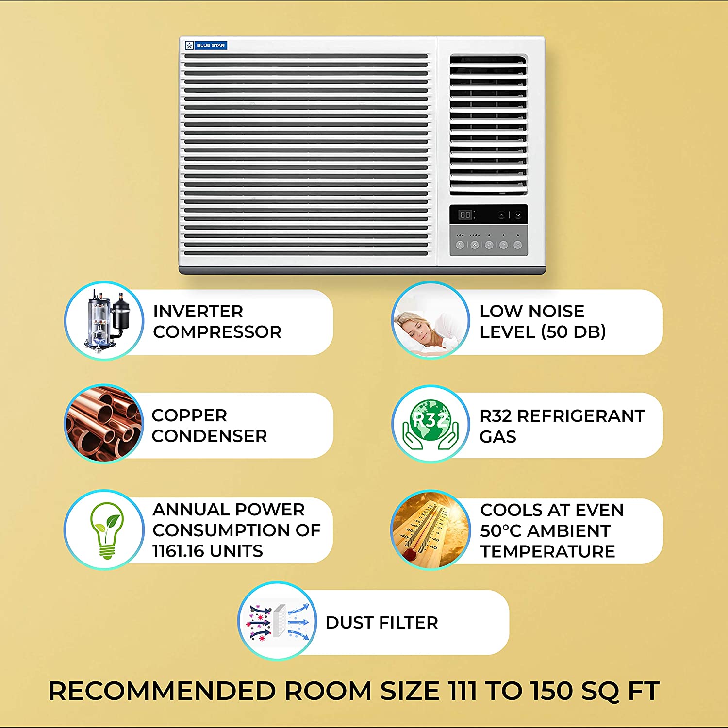 BLUE STAR 1.5 ton Window 5W18GBT 5 Star White Room Air Conditioner_1