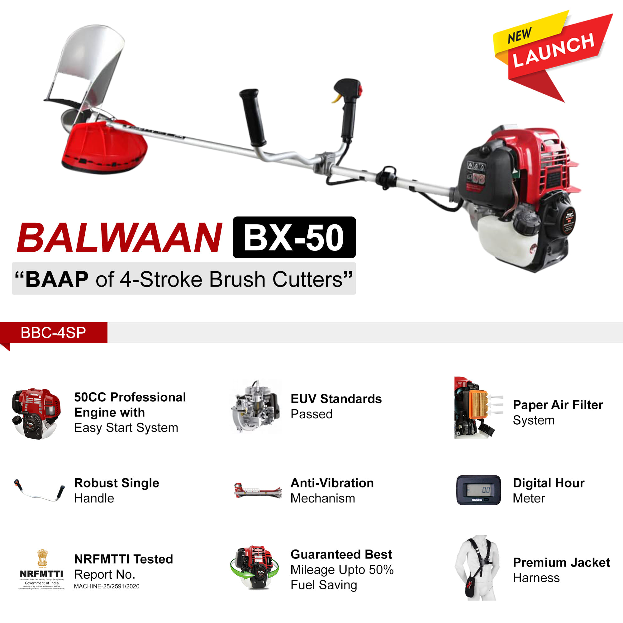 BALWAAN KRISHI 1.55 kW 4 Stroke Air Cooled Brush Cutter BX50 100 mm_2