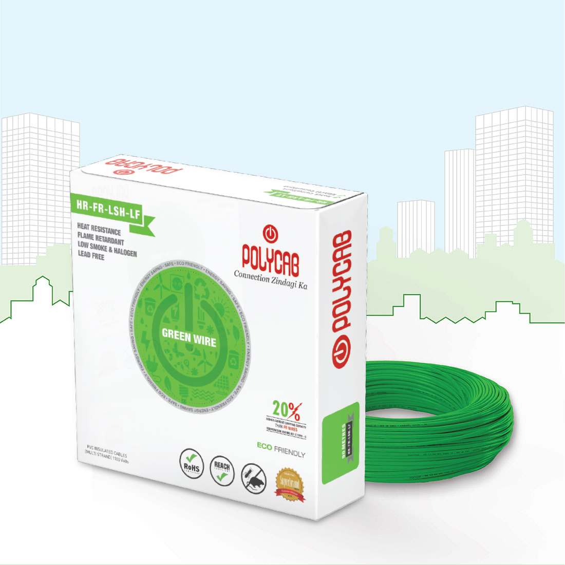 Polycab 0.75 sqmm Stranded Electric Wire Green 90 m_2