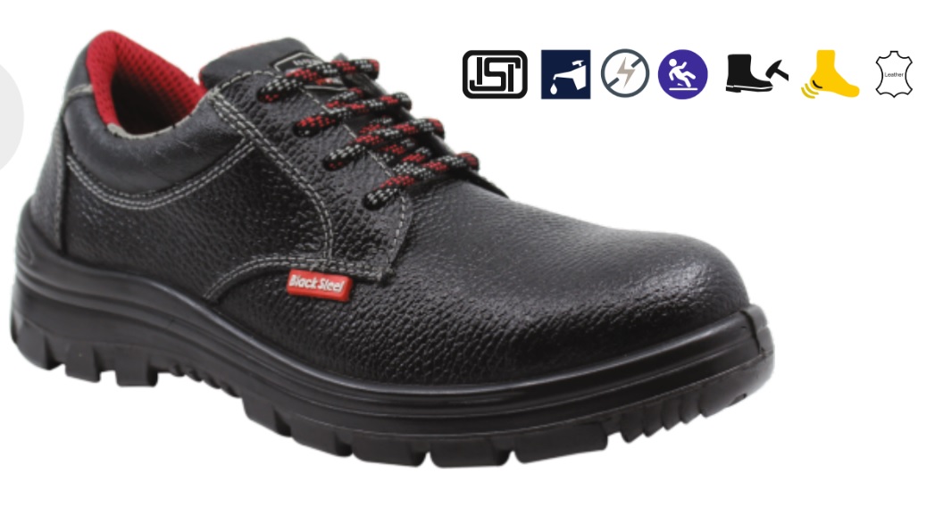 BLACK STEEL BS9041 RG Real Leather Steel Toe Safety Shoes Black_0