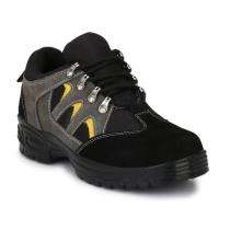 005 Real Leather Steel Toe Safety Shoes Black, Grey and Yellow_0